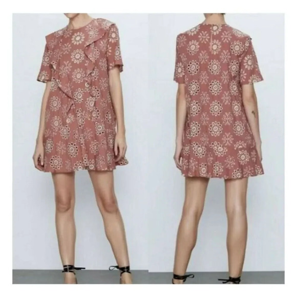 Nwt Zara EMBROIDERED EYELET DRESS SZ L - Picture 1 of 11